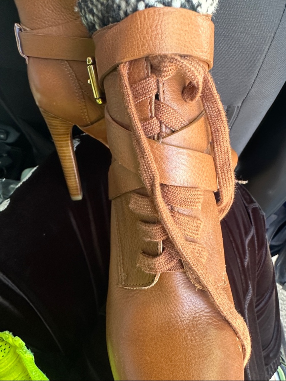 Coach Women’s Tan Leather Lace-Up High-Heel Ankle Boots with Buckle - Picture 2 of 8